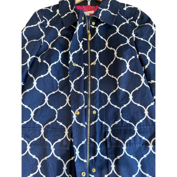 Charter Club Trench Coat Navy Blue & White Geometric Pattern Women's Size Small - Picture 4 of 6